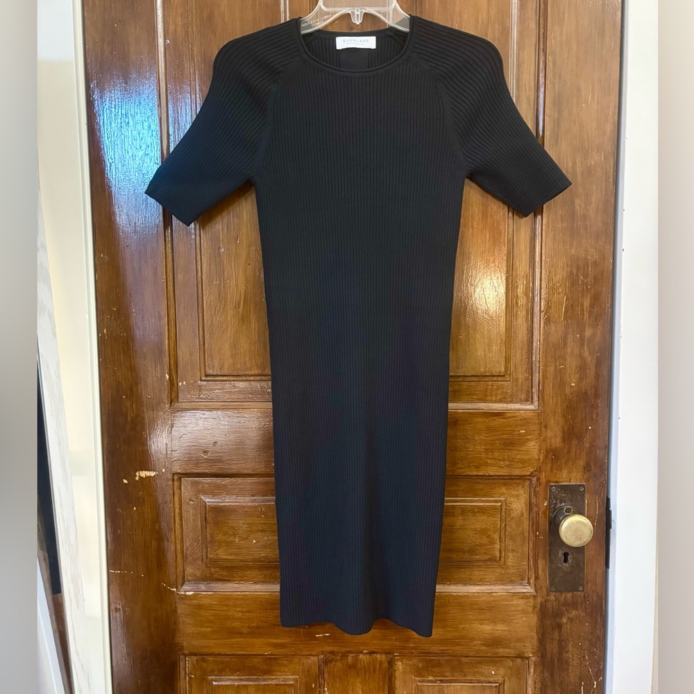 Black Stretch Knit Midi Dress Short Sleeve Everlane Size L